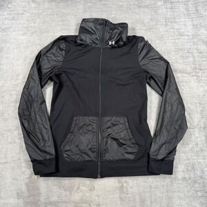 Under Armour Jacket Womens Medium Black Track Hybrid Full Zip Funnel Neck Active